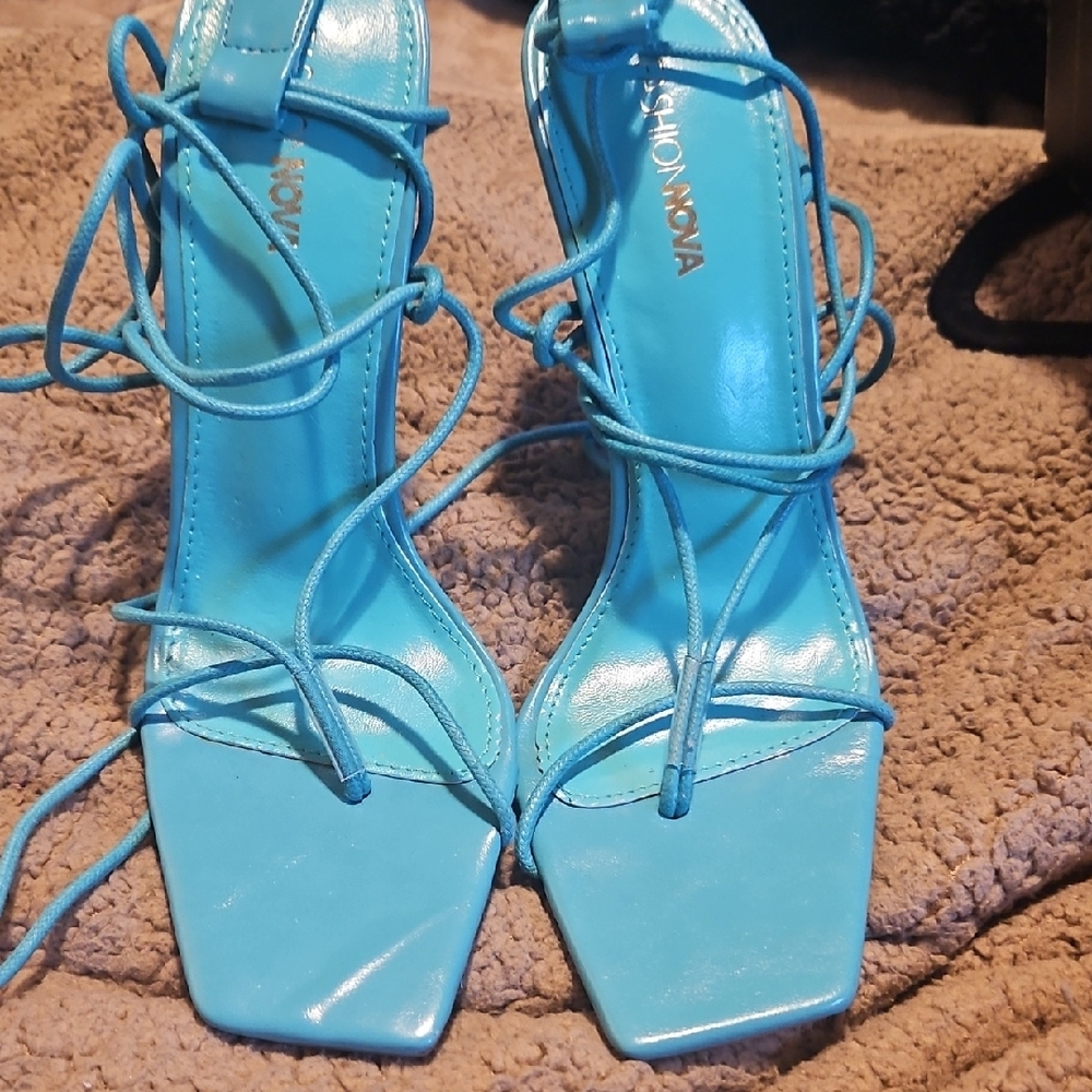 Fashion Nova Aqua Lace-Up Heels